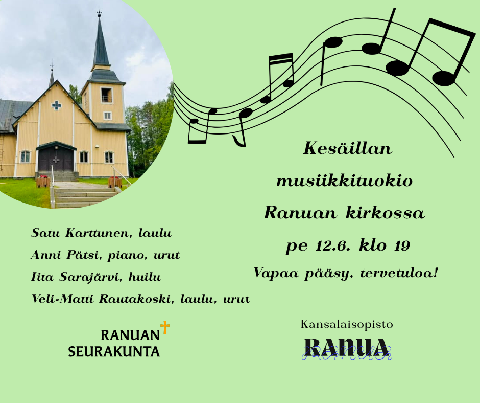 Konserttimainos, jossa Ranuan kirkon kuva.